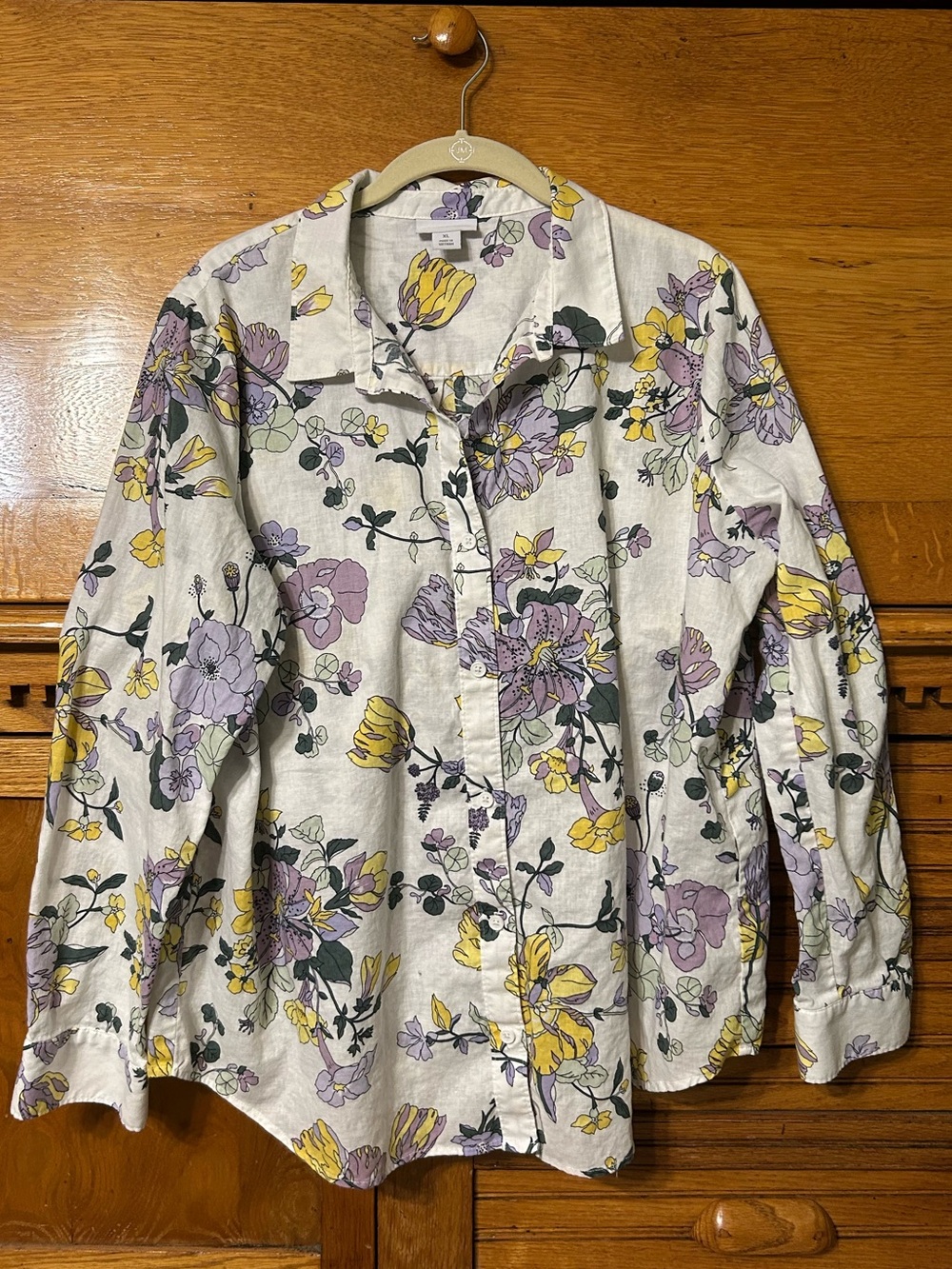 Liz Claiborne Floral Linen Blend‎ Boho Cottagecore Button Down Shirt Shabby Chic